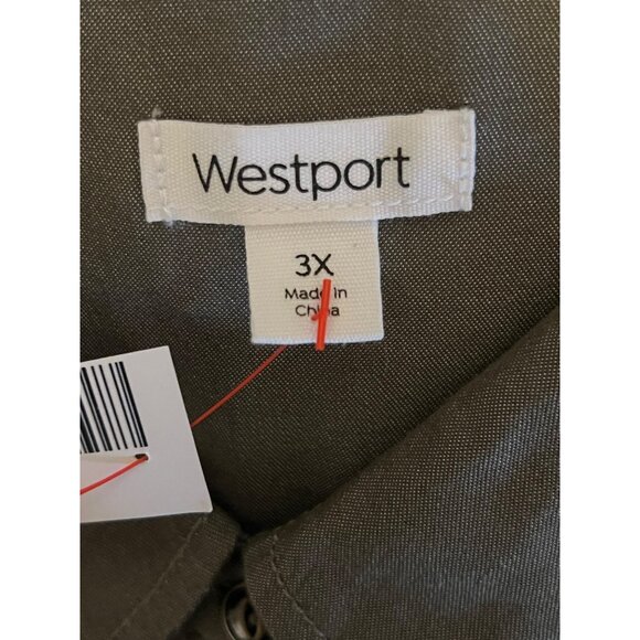NWT Westport Women 3X Button-Up Shirt Olive Embroidered Pockets Roll-Tab Sleeve - Picture 12 of 16